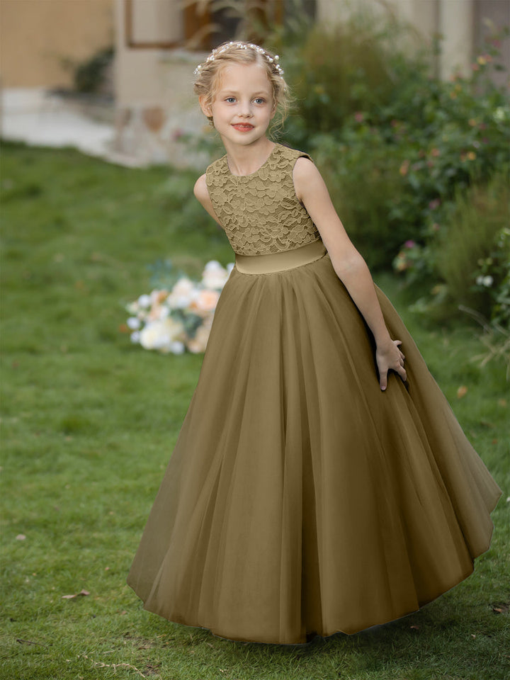 Crew Neck Tulle Flower Girl Dresses with Applique &amp; Sash
