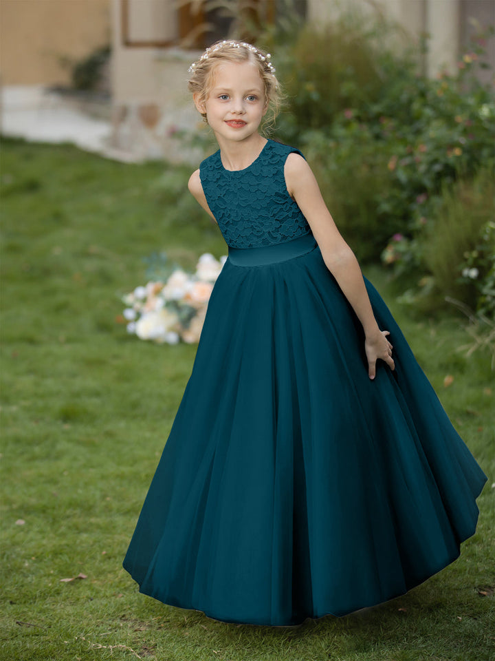 Crew Neck Tulle Flower Girl Dresses with Applique &amp; Sash