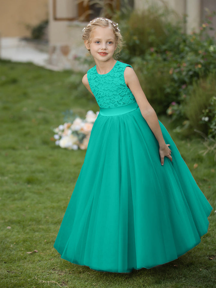 Crew Neck Tulle Flower Girl Dresses with Applique &amp; Sash