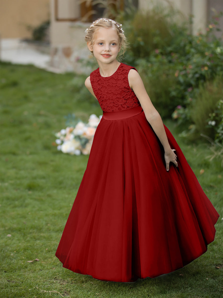 Crew Neck Tulle Flower Girl Dresses with Applique &amp; Sash