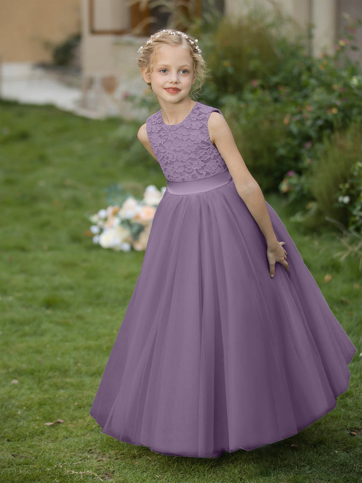 Crew Neck Tulle Flower Girl Dresses with Applique &amp; Sash