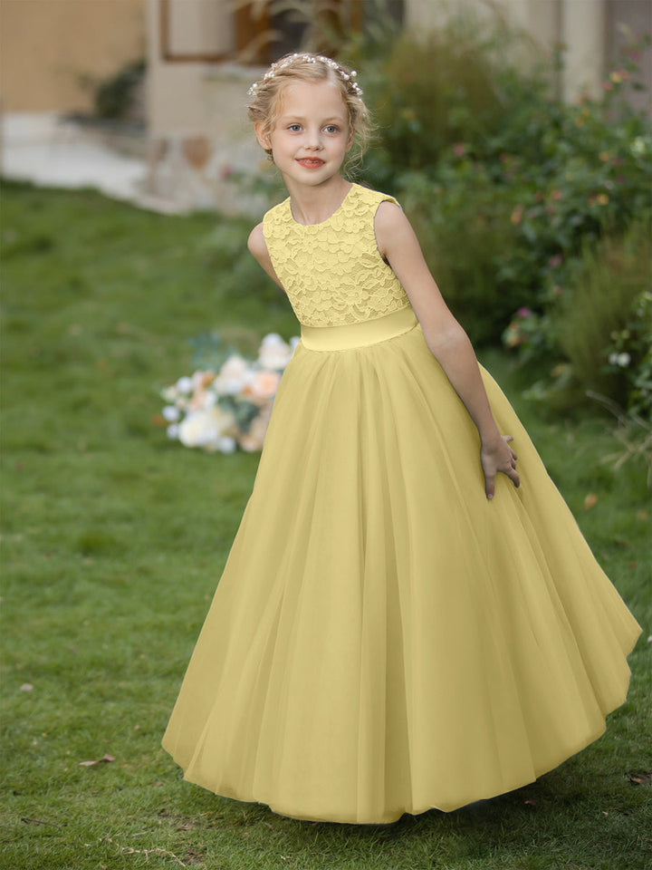 Crew Neck Tulle Flower Girl Dresses with Applique &amp; Sash