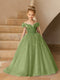 Off-the-Shoulder Tulle Flower Girl Dresses with Pearls