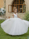 V-Neck Tulle Flower Girl Dresses with Pearls & Satin Bowknot