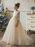 Crew Neck Tulle Flower Girl Dresses with Pearls & Satin Bowknot