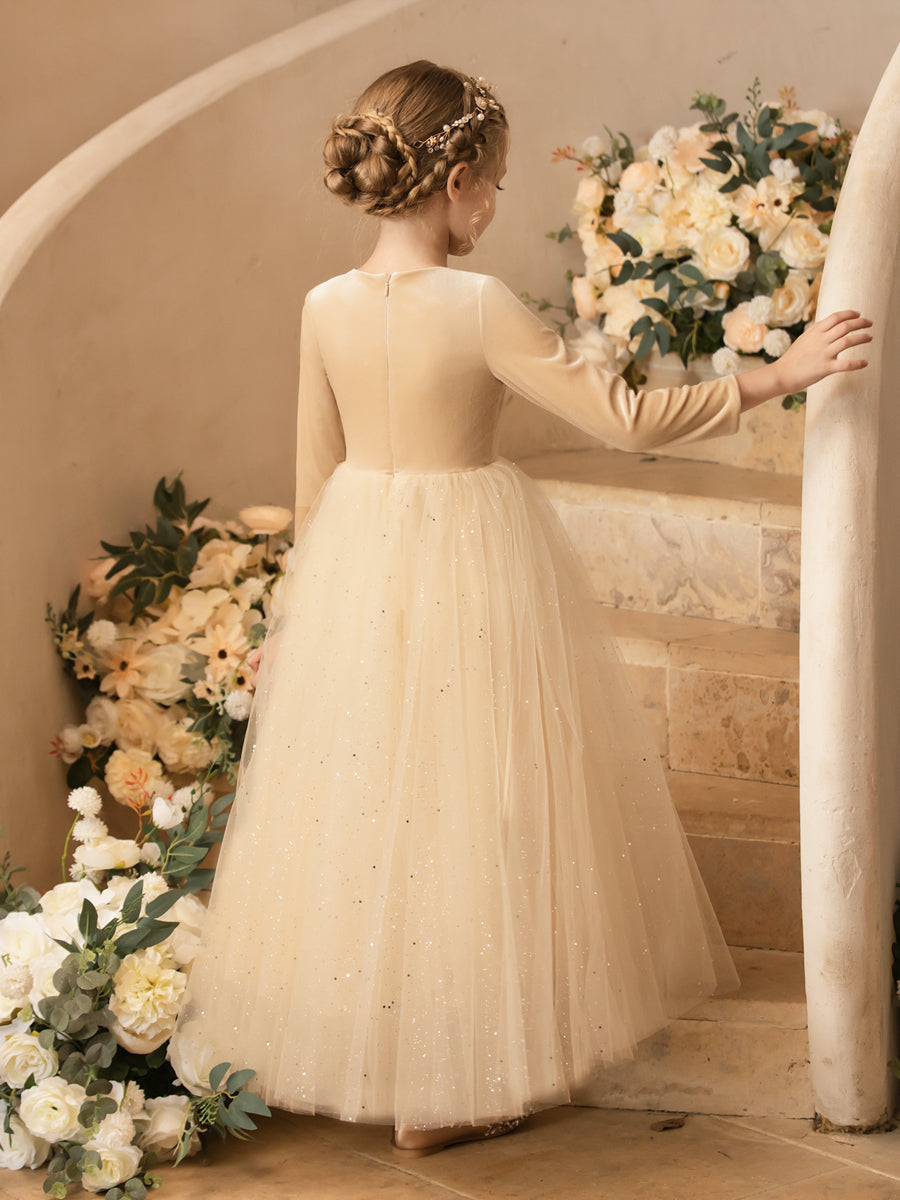 Crew Neck Tulle Velvet Long Sleeves Flower Girl Dresses – Lavetir