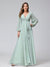 A-Line V-Neck Long Sleeves Chiffon Long Bridesmaid Dresses With Ruffles Split Side