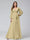 A-Line V-Neck Long Sleeves Chiffon Long Bridesmaid Dresses With Ruffles Split Side