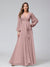 A-Line V-Neck Long Sleeves Chiffon Long Bridesmaid Dresses With Ruffles Split Side
