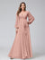 A-Line V-Neck Long Sleeves Chiffon Long Bridesmaid Dresses With Ruffles Split Side