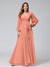 A-Line V-Neck Long Sleeves Chiffon Long Bridesmaid Dresses With Ruffles Split Side