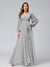 A-Line V-Neck Long Sleeves Chiffon Long Bridesmaid Dresses With Ruffles Split Side