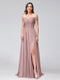 A-Line Off-the-Shoulder Sleeveless Appliqued Chiffon Long Bridesmaid Dresses with Side Slit