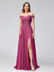A-Line Off-the-Shoulder Sleeveless Appliqued Chiffon Long Bridesmaid Dresses with Side Slit
