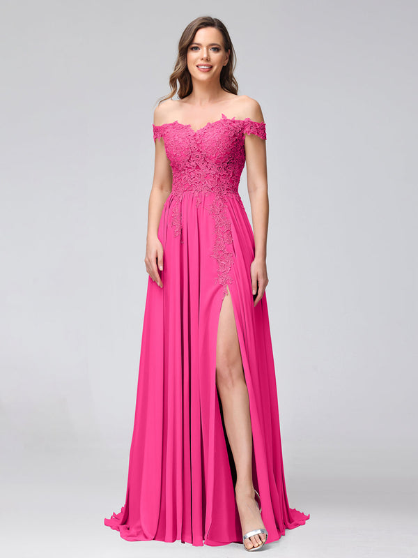 hot pink maid of honor dresses Hot Pink Lace Chiffon Bridesmaid Dresses Pleats Floor Length Bridesmaid Gowns ARD2468