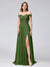 A-Line Off-the-Shoulder Sleeveless Appliqued Chiffon Long Bridesmaid Dresses with Side Slit