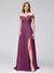 A-Line Off-the-Shoulder Sleeveless Appliqued Chiffon Long Bridesmaid Dresses with Side Slit
