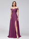 A-Line Off-the-Shoulder Sleeveless Appliqued Chiffon Long Bridesmaid Dresses with Side Slit