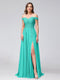 A-Line Off-the-Shoulder Sleeveless Appliqued Chiffon Long Bridesmaid Dresses with Side Slit