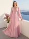 A-Line V-Neck Long Sleeves Long Chiffon Bridesmaid Dresses With Split Side Pockets