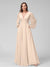 A-Line V-Neck Long Sleeves Long Chiffon Bridesmaid Dresses With Split Side Pockets
