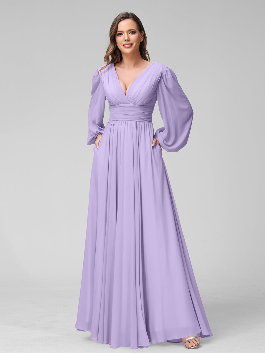 Long sleeve sales lavender bridesmaid dresses
