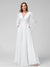 A-Line V-Neck Long Sleeves Long Chiffon Bridesmaid Dresses With Split Side Pockets