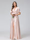 A-Line V-Neck Half Sleeves Long Silk Satin Bridesmaid Dresses With Ruffles Split Side