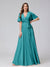 A-Line V-Neck Half Sleeves Long Silk Satin Bridesmaid Dresses With Ruffles Split Side