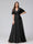 A-Line V-Neck Half Sleeves Long Silk Satin Bridesmaid Dresses With Ruffles Split Side