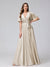 A-Line V-Neck Half Sleeves Long Silk Satin Bridesmaid Dresses With Ruffles Split Side