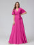 A-Line V-Neck Half Sleeves Long Silk Satin Bridesmaid Dresses With Ruffles Split Side
