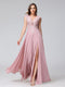 A-Line V-Neck Sleeveless Chiffon Long Bridesmaid Dresses With Applique Split Side