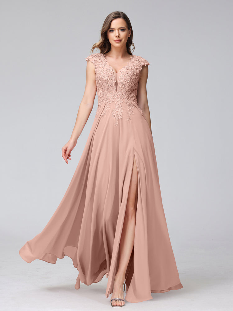 V-neck Sleeveless Chiffon Pleated A-line Dress with Slit Dusk