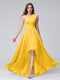 A-Line One-Shoulder Sleeveless Chiffon High Low Bridesmaid Dresses with Pockets