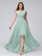 A-Line One-Shoulder Sleeveless Chiffon High Low Bridesmaid Dresses with Pockets