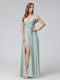A-Line V-Neck Short Sleeves Chiffon Bridesmaid Dresses with Spaghetti Straps & Split Side