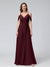 A-Line V-Neck Short Sleeves Chiffon Bridesmaid Dresses with Spaghetti Straps & Split Side