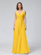 A-Line V-Neck Short Sleeves Chiffon Bridesmaid Dresses with Spaghetti Straps & Split Side