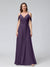 A-Line V-Neck Short Sleeves Chiffon Bridesmaid Dresses with Spaghetti Straps & Split Side