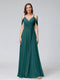 A-Line V-Neck Short Sleeves Chiffon Bridesmaid Dresses with Spaghetti Straps & Split Side