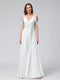 A-Line V-Neck Short Sleeves Chiffon Bridesmaid Dresses with Spaghetti Straps & Split Side