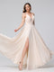 A-Line Spaghetti Straps V-Neck Sleeveless Long Chiffon Bridesmaid Dresses With Split Side