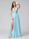A-Line Spaghetti Straps V-Neck Sleeveless Long Chiffon Bridesmaid Dresses With Split Side