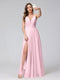 A-Line Spaghetti Straps V-Neck Sleeveless Long Chiffon Bridesmaid Dresses With Split Side