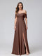A-Line Off-the-Shoulder Sleeveless Ruched Long Chiffon Bridesmaid Dresses with Split Side