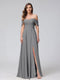 A-Line Off-the-Shoulder Sleeveless Ruched Long Chiffon Bridesmaid Dresses with Split Side