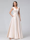 A-Line V-Neck Sleeveless Floor-Length Satin Bridesmaid Dresses With Pockets