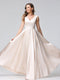 A-Line V-Neck Sleeveless Floor-Length Satin Bridesmaid Dresses With Pockets