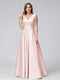 A-Line V-Neck Sleeveless Floor-Length Satin Bridesmaid Dresses With Pockets